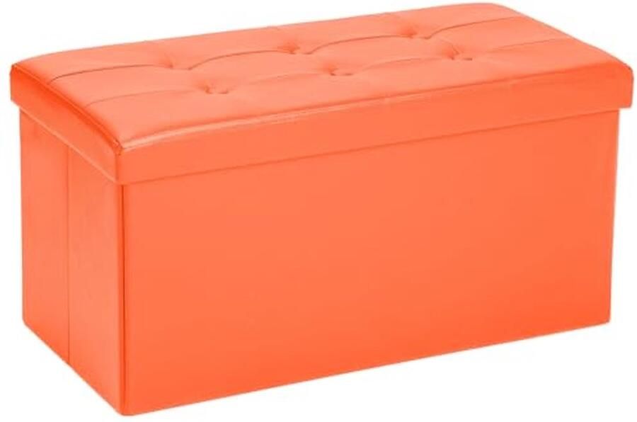 Opvouwbare Kruk met Opbergruimte en Gevoerd Kussen Multifunctionele Zitkubus in Oranje