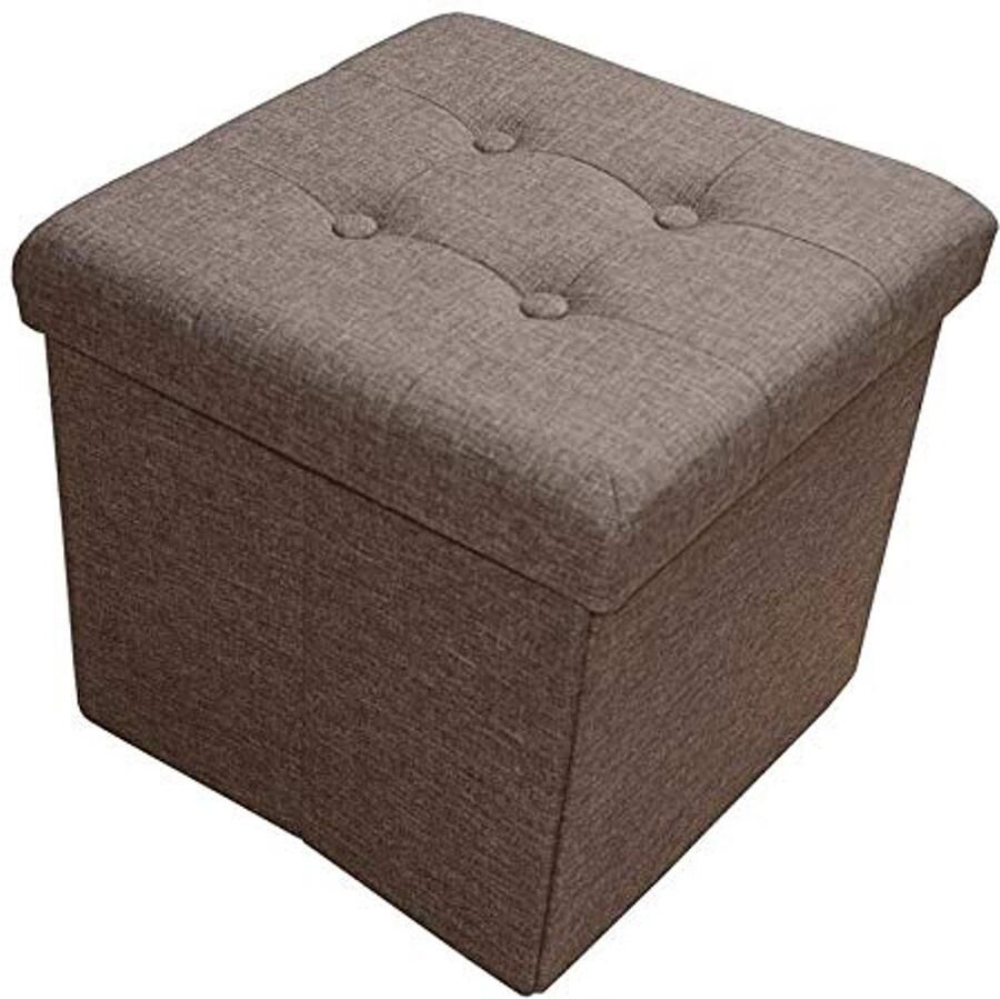 Opvouwbare Kruk met Opbergruimte Multifunctionele Zitkubus voor Woonkamer en Slaapkamer 38 x 38 x 38 cm (Bruin)