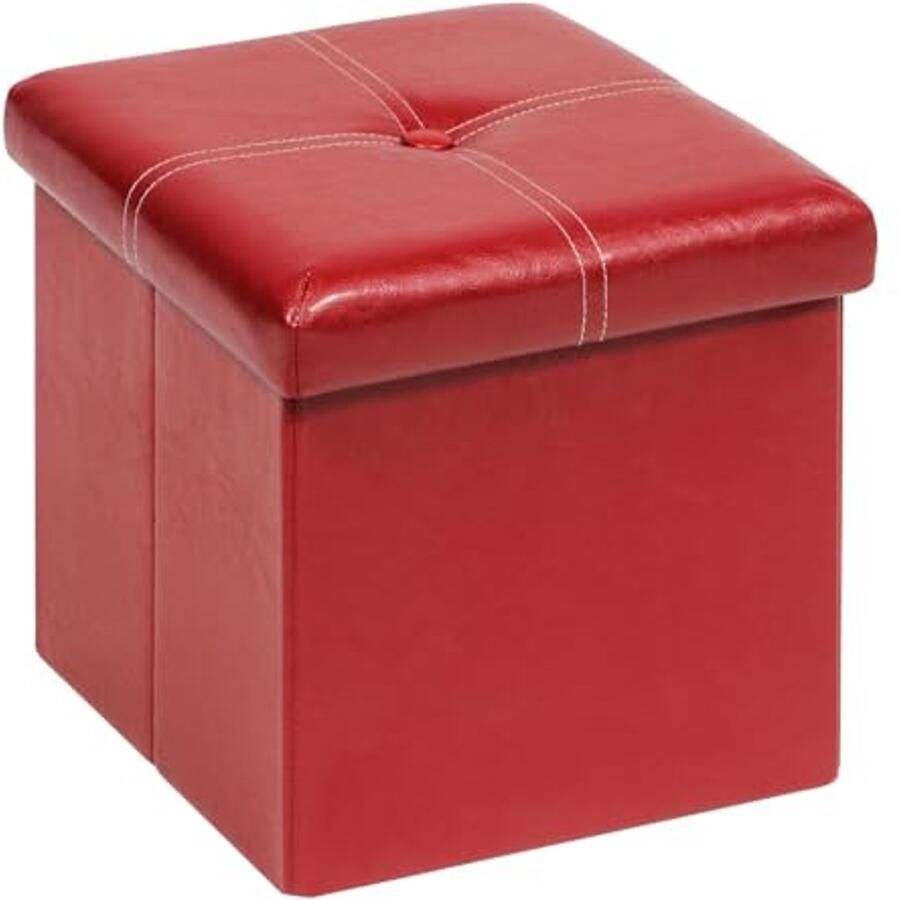 Opvouwbare Kruk met Opbergruimte voor Kinderen Multifunctionele Zitkist met Deksel 30x30x30cm Rood