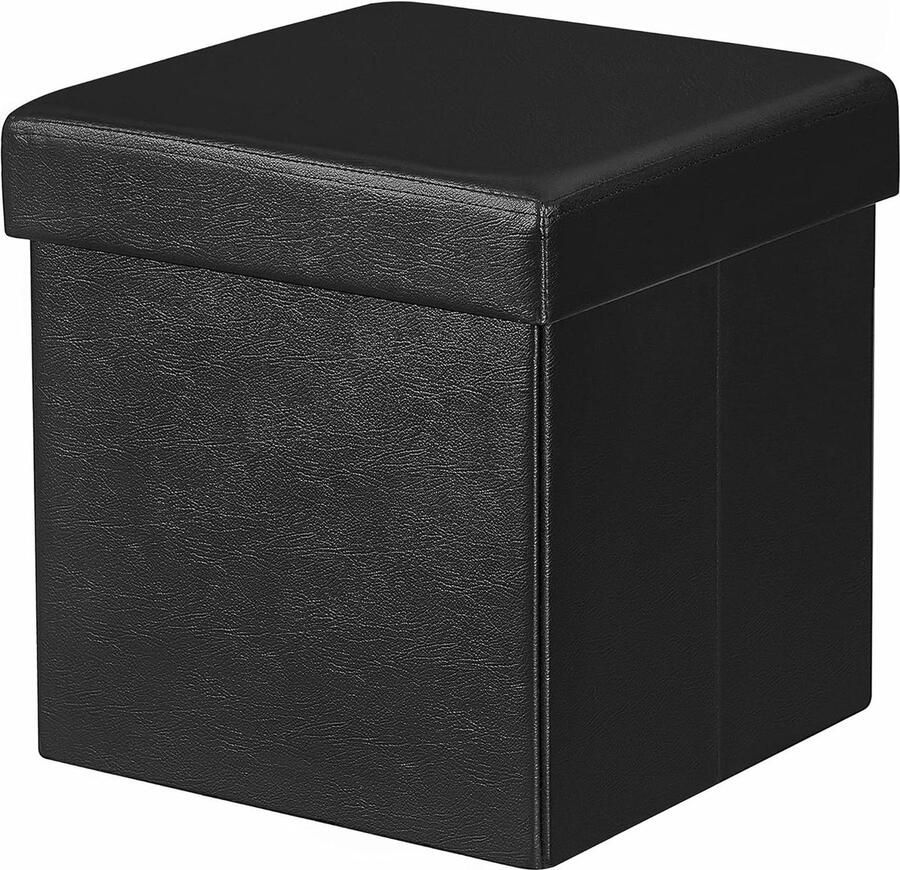 Opvouwbare kruk opbergbox van imitatieleer belastbaar tot 300 kg zwart 38x38x38 cm LSF101