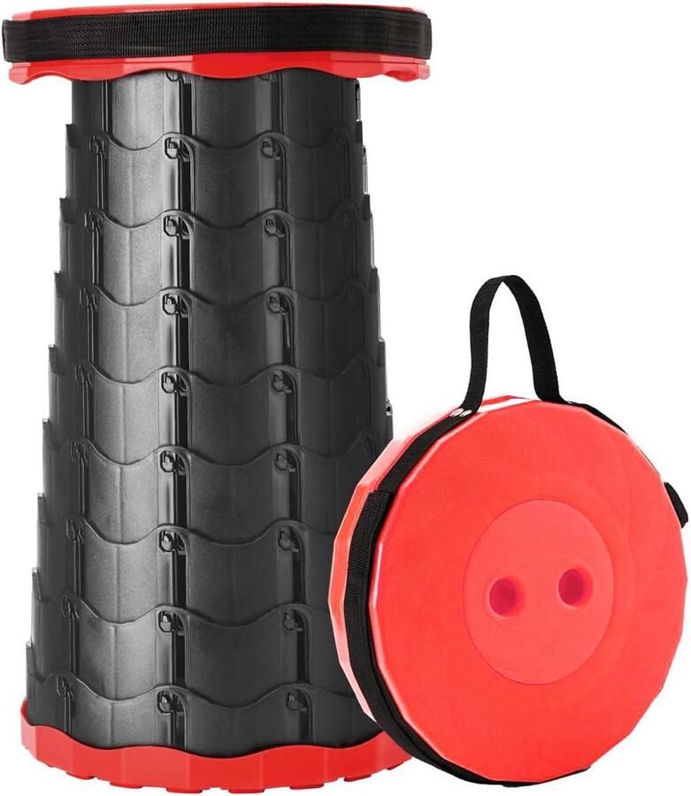 Opvouwbare Kruk opvouwbaar draagbaar inklapbare kruk klapstoel vouwstoel opstapkrukje kampeerstoel Telescoop Kruk Krukje Telescopische Kruk Voetensteun Zwart Rood