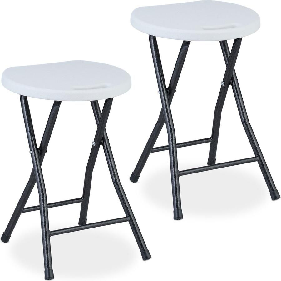Relaxdays opvouwbare kruk set van 2 draaggreep tuin & balkon 46x31x30 cm klapstoel wit