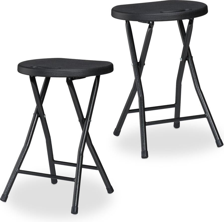 Relaxdays opvouwbare kruk set van 2 kunststof en metaal draaggreep 46 x 31 x 30 cm zwart