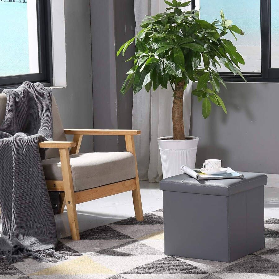 Opvouwbare kruk van imitatieleer met opbergruimte Grijs 38 x 38 x 38 cm - Foto 2