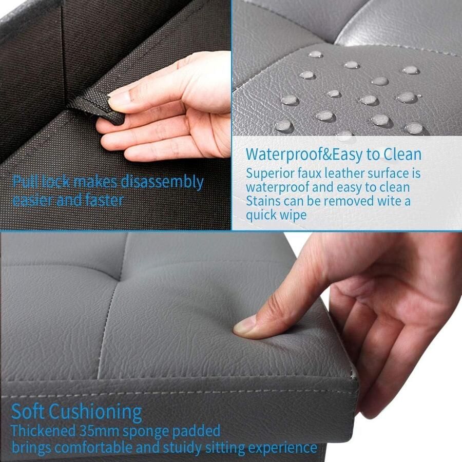 Opvouwbare kruk van imitatieleer met opbergruimte Grijs 38 x 38 x 38 cm