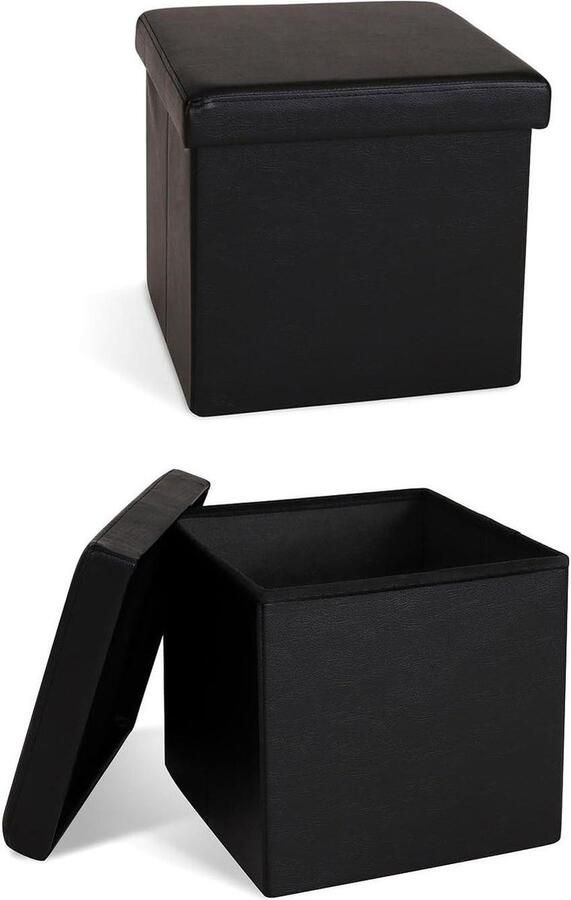 Opvouwbare kruk van kunstleer 38x38x38 cm zwart Draagvermogen tot 300 kg Kruk met opbergruimte