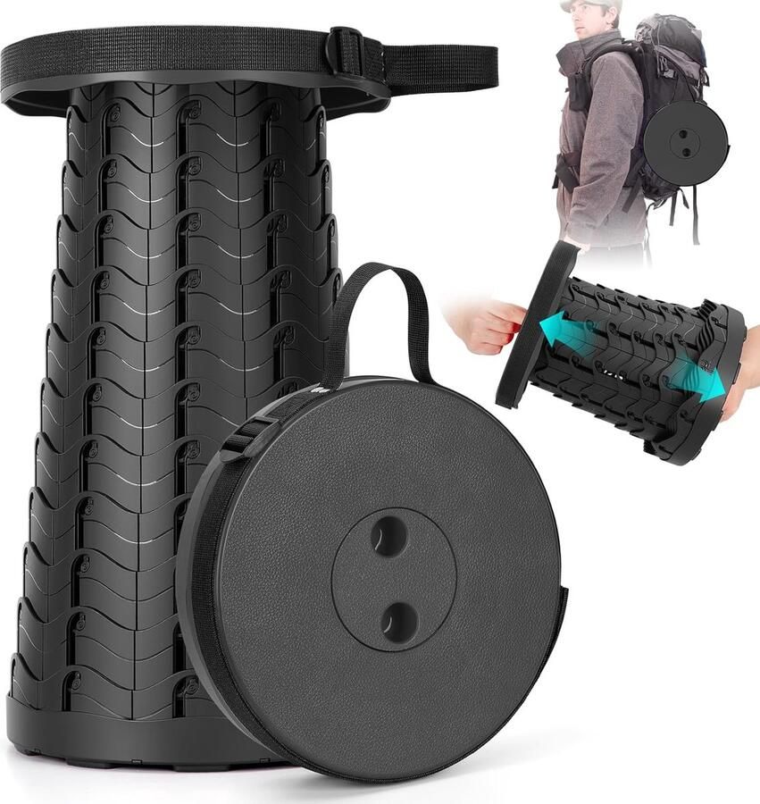 Opvouwbare kruk Verbeterde draagbare stoel Gewichtscapaciteit 400 lbs Draagbare kruk voor kamperen vissen wandelen Opvouwbare kruk met riemen (zwart)