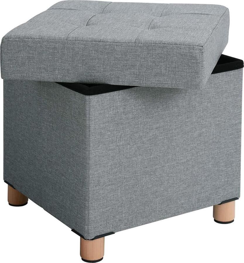 Opvouwbare kruk – Zitkist – Met opbergruimte – Met houten poten – Gestoffeerd – Belastbaar tot 300 kg