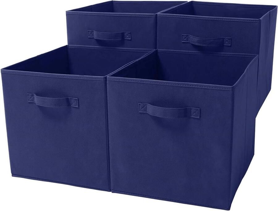 Opvouwbare kubus opbergdozen voor baby kinderen Denim Blauw Set van 4 Opbergmanden bakken Speelgoed organisator 33 x 37 x 33 cm