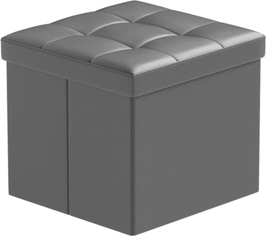 Opvouwbare Kunstleren Voetenbank met Opbergruimte Grijs 38x38cm