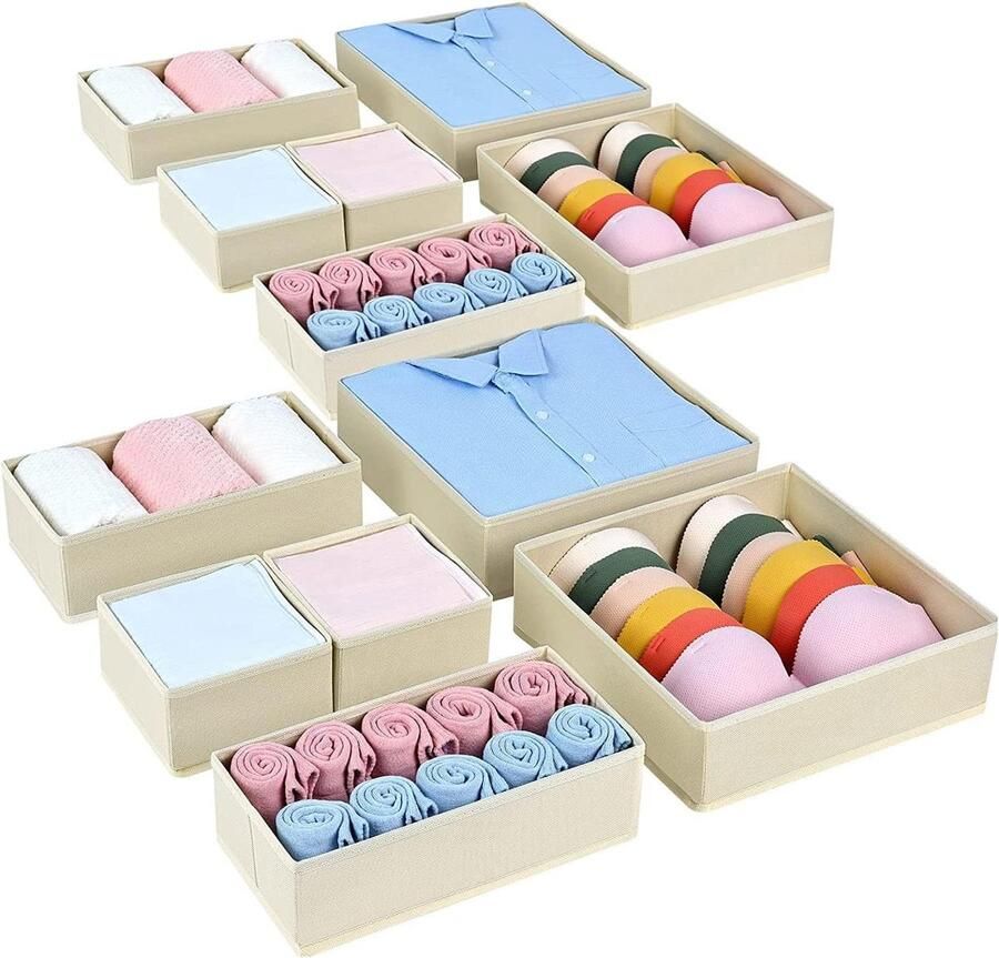 12 Pack Opvouwbare Lade Organisatoren Stoffen Ladeverdelers Voor Garderobe Opslag Kubussen voor BH's Sokken Ondergoed Ties Sjaals en Cosmetica