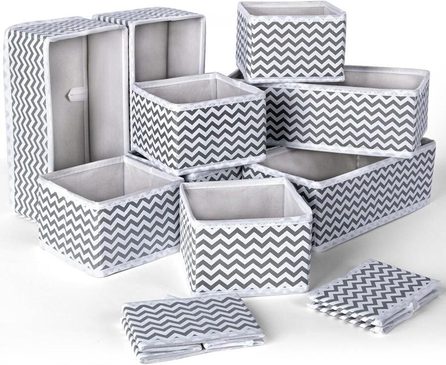 Opbergdozen 12 stuks opvouwbare lade-organizer kledingorganizer opbergsysteem vlies-kledingopbergmand voor ondergoed stropdassen sokken (lichtgrijs)