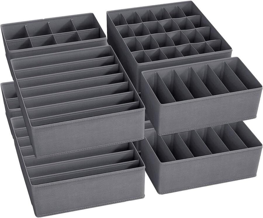 8-delige set opvouwbare lade-organizers en lade-organizer voor bh's sokken ondergoed stropdassen (grijs)