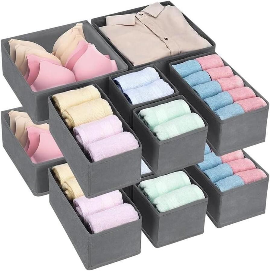 Opvouwbare Lade-organizer voor Kleding en Accessoires Handige Stoffen Opbergdoos voor Lades 12 Stuks Grijs