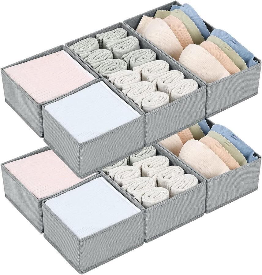 Ladeorganisatoren 8 stuks opvouwbare opbergdoos stoffen kledingkast opslag organizer dressoir lade verdelers opslag kubussen voor bh's sokken ondergoed stropdassen sjaals cosmetica (grijs)