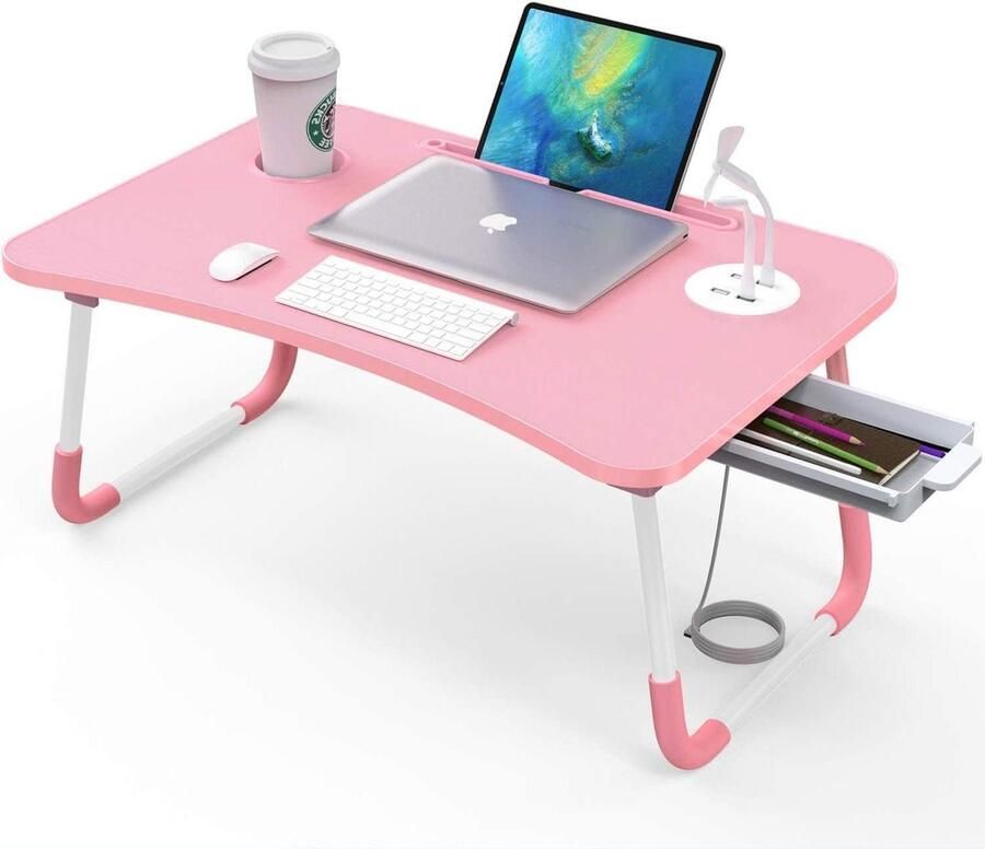Opvouwbare laptoptafel bedtafel met kopgleuf Multifunctionele tafel voor laptop en tekentafel Roze