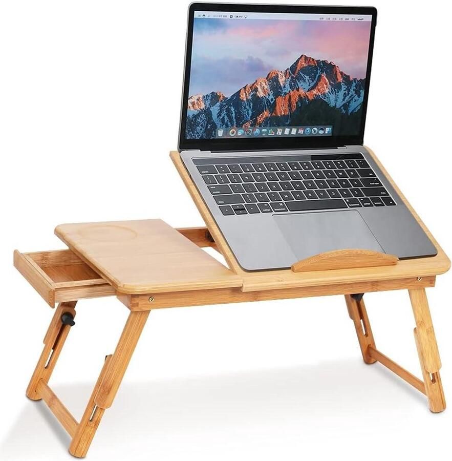 Opvouwbare laptoptafel voor bed met lade Ontbijtdienblad en bureau in één