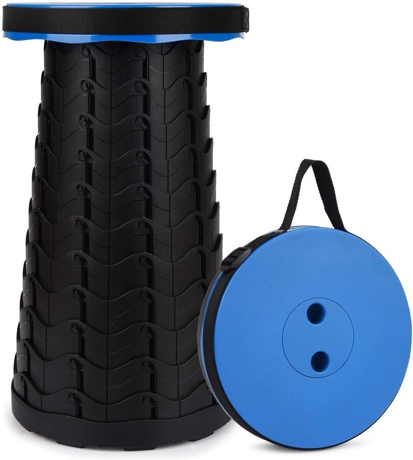 Opvouwbare lichtgewicht kruk voor binnen en buiten verstelbaar en draagbaar voor camping vissen barbecue en keuken zwart