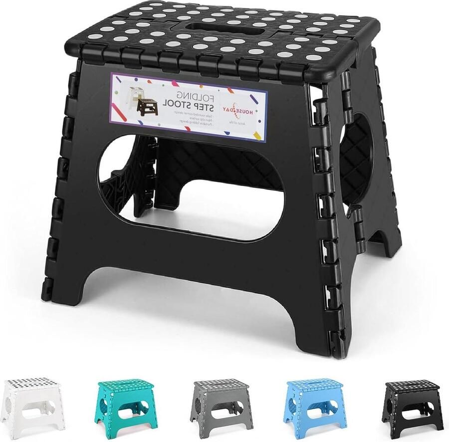 Opvouwbare lichtgewicht opstapkruk 28cm stevig en veilig zwart ideaal voor keuken badkamer slaapkamer Kruk