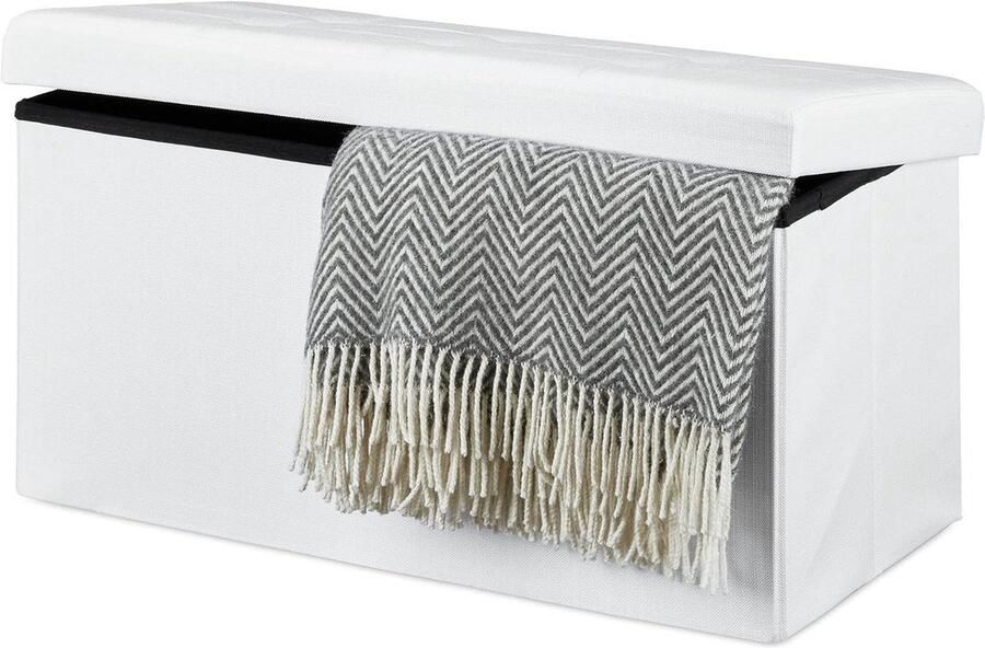 Opvouwbare linnen opbergbank 300 kg draagvermogen Groot deksel 38 x 76 x 38 cm 85 l opbergruimte Wit Kruk met opbergruimte