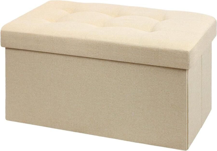 Opvouwbare linnen opbergdozen voetenbank beige 76 x 38 x 38 cm