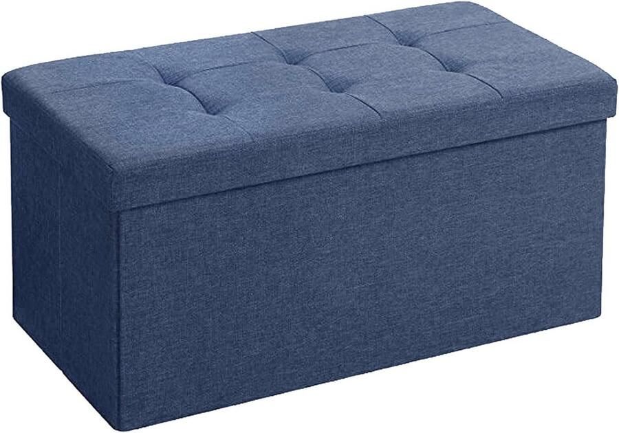 Opvouwbare linnen opbergdozen voetenbank Ruimtebesparend en multifunctioneel Marineblauw 76 x 38 x 38 cm
