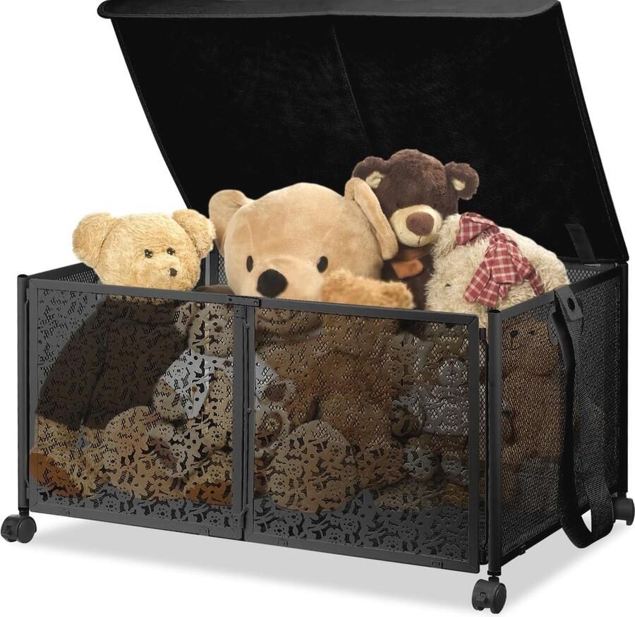 Opvouwbare metalen speelgoedkist met deksel Ruime opbergdoos voor speelgoed boeken en kleding (60 x 32 x 42 cm)