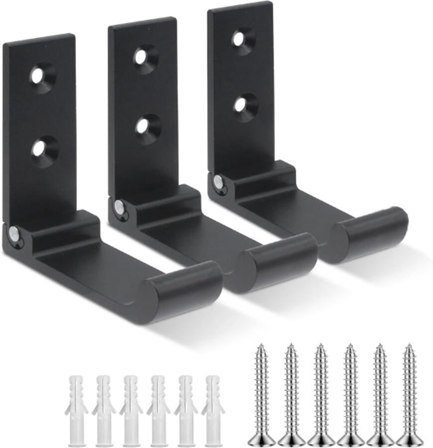 Opvouwbare muurhaak 3 stuks Kapstokken kledinghaken hoofdtelefoonhouder Wandmontage Met schroeven Belasting 20 kg Aluminium Zwart Voor tassen jassen en handdoeken 7.5*6.7*2.5 CM