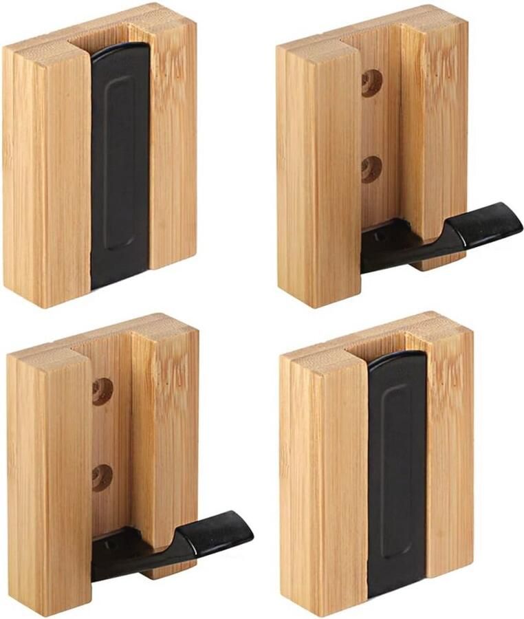 Opvouwbare Muurhaken Set van 4 Houten Wandkapstok voor Kleding Hoeden en Sleutels