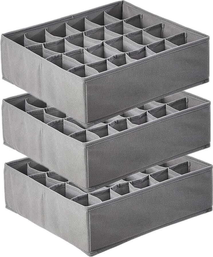 Opvouwbare non-woven lade-organizer set van 3 met 24 roosters voor sokken beha stropdassen riem (lichtgrijs)