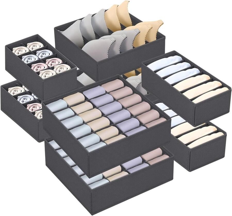 Opvouwbare ondergoed-organizer 8-pack 24 8 6 compartimenten donkergrijs