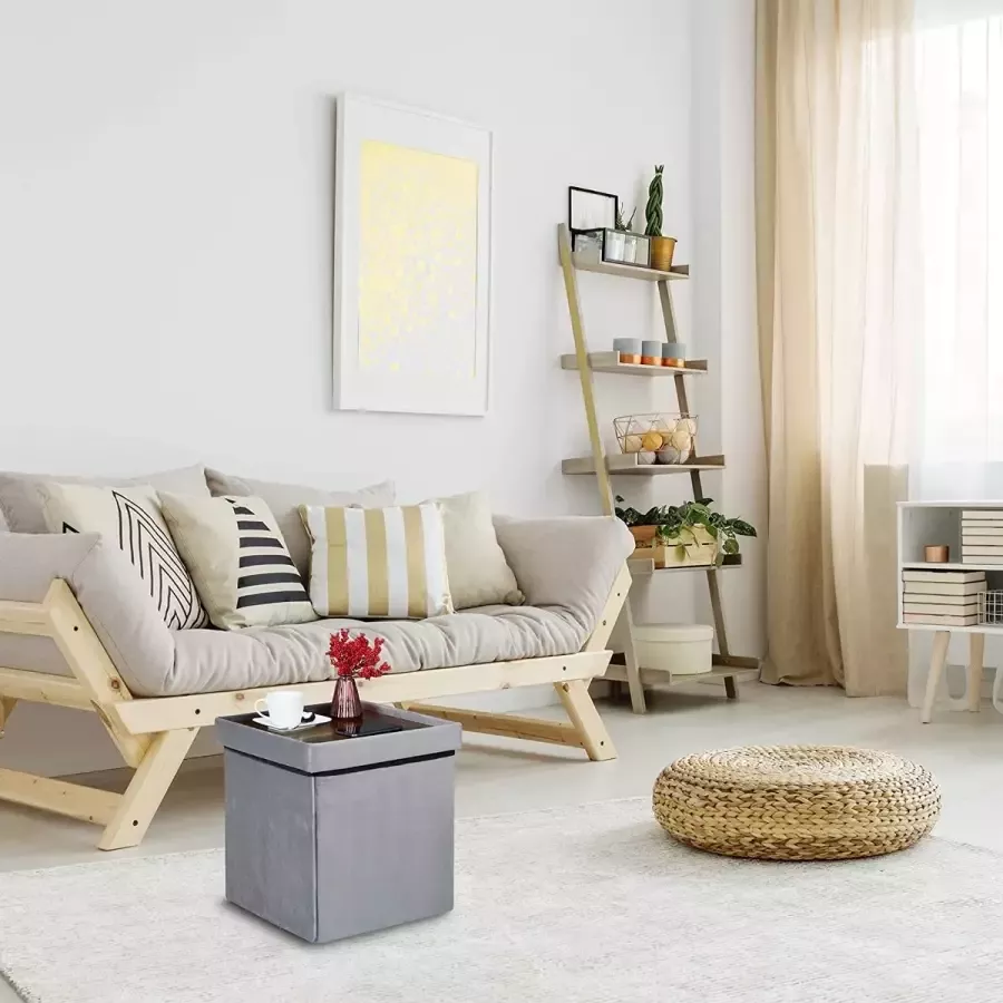 Opvouwbare Opberg Poef Hocker – Bench – Bench with Storage space Zitkist – Woonkamer accessoires 42 x 38 x 38 cm