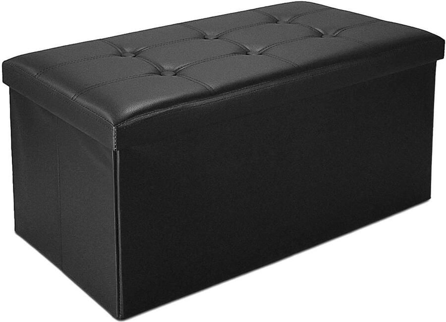 Opvouwbare opbergbank in kunstleer Multifunctionele voetenbank zwart 29x15x15 inch