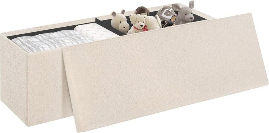Opvouwbare Opbergbank met Afneembaar Deksel en Fleece Bekleding Beige 110 x 38 x 38 cm
