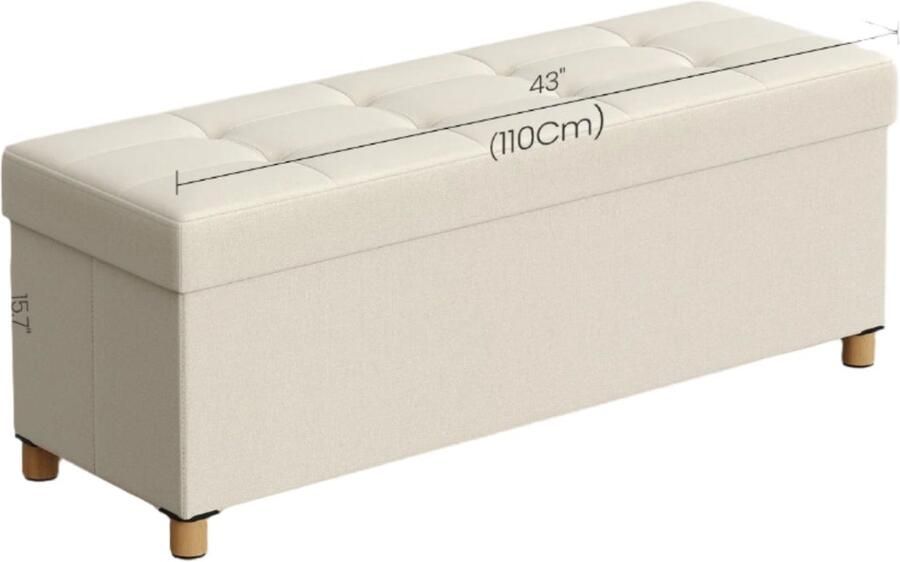 Opvouwbare opbergbank stoel ontlasting Ottoman met opslag 112L capaciteit 38 x 110 x 40 cm gestoffeerde MDF en linnen