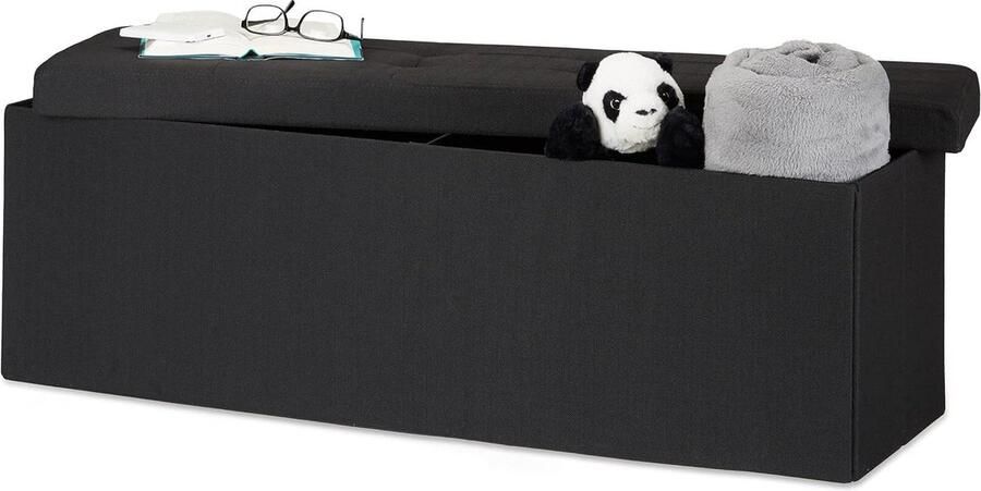 Opvouwbare Opbergbank XXL Opbergruimte 1 stuk Zwart Linnen 38 x 114 x 38 cm