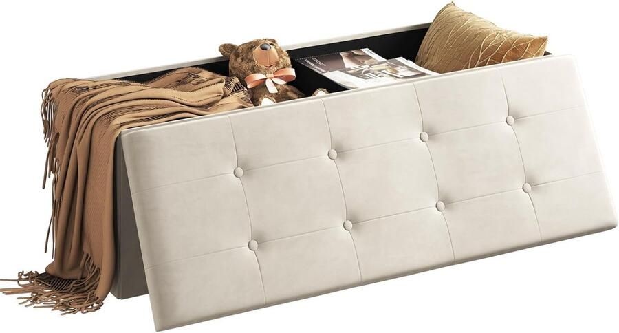 Opvouwbare Opbergbox met Gevoerde Zitting 118L Opbergruimte Elegante Fluwelen Kruk voor Huis & Tuin