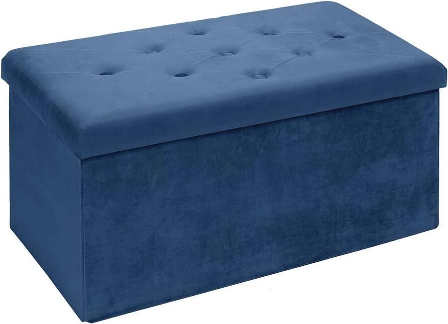 Opvouwbare opbergdoos en voetensteun voor woonkamer en slaapkamer Fluwelen kruk 80x40x40 cm blauw