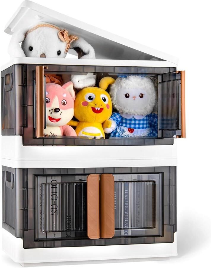 Opvouwbare opbergdoos met deksel 49 x 31 x 30 cm 2 stuks klapboxen stapelbare kunststof doorzichtig praktische opbergdozen kleding speelgoed campingkast dekenkist