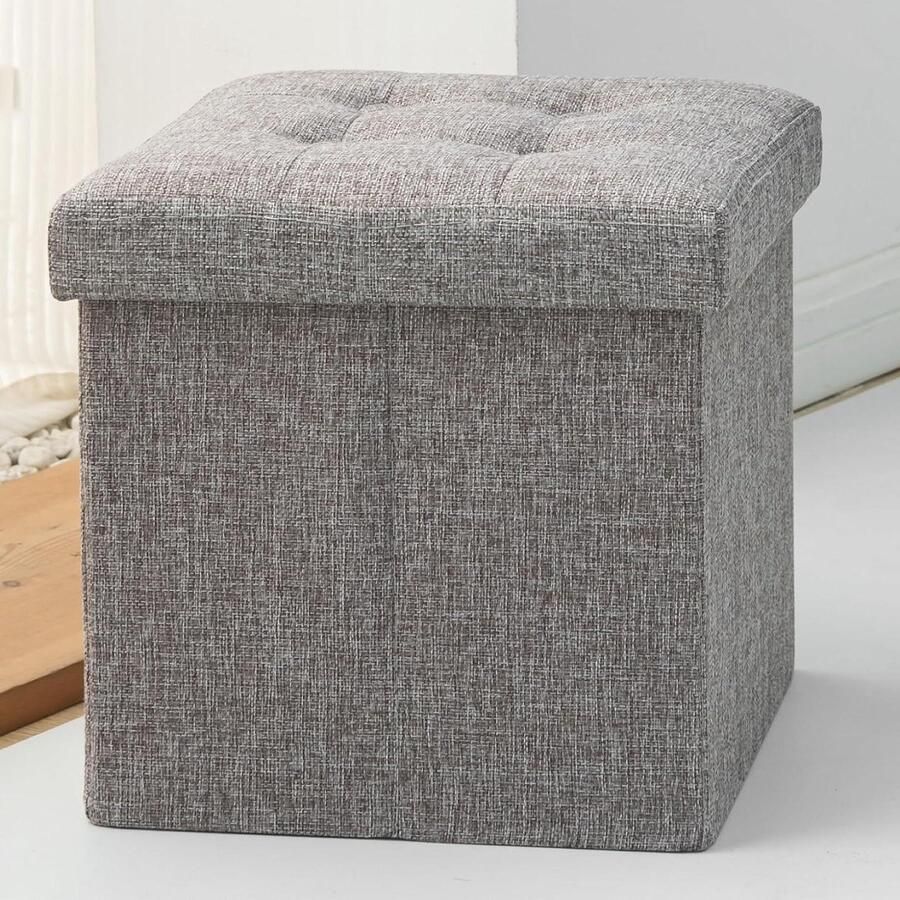 Opvouwbare Opbergdoos Ottomaanse Zitting Grijs Opvouwbare Voetbank 30x30x30cm