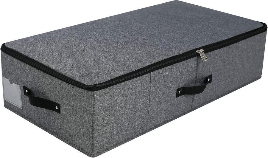 Opvouwbare opbergdoos voor onder het bed plastic steunvoering handgrepen deksel met rits dekens kleding dekbedden opbergbak organizer slaapkamer kast 745 × 38 × 18 cm zwart grijs dekenkist
