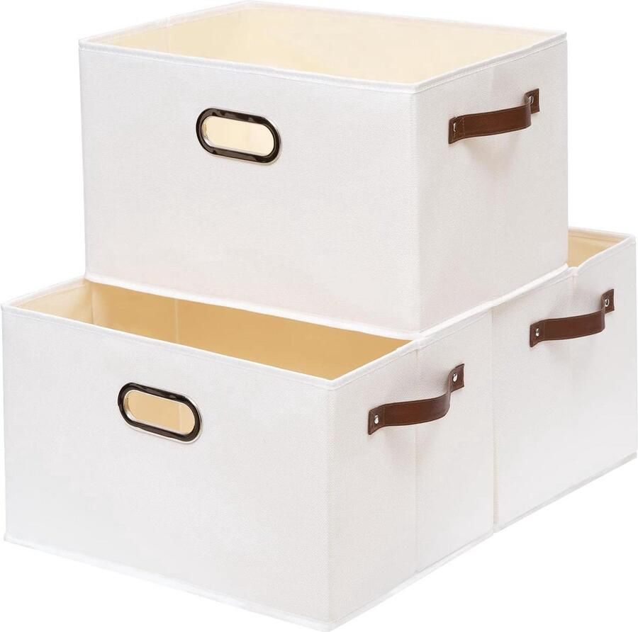 Opvouwbare Opbergdozen Stijlvolle Organisatie 3-pack Wit Stof 33x23x20cm