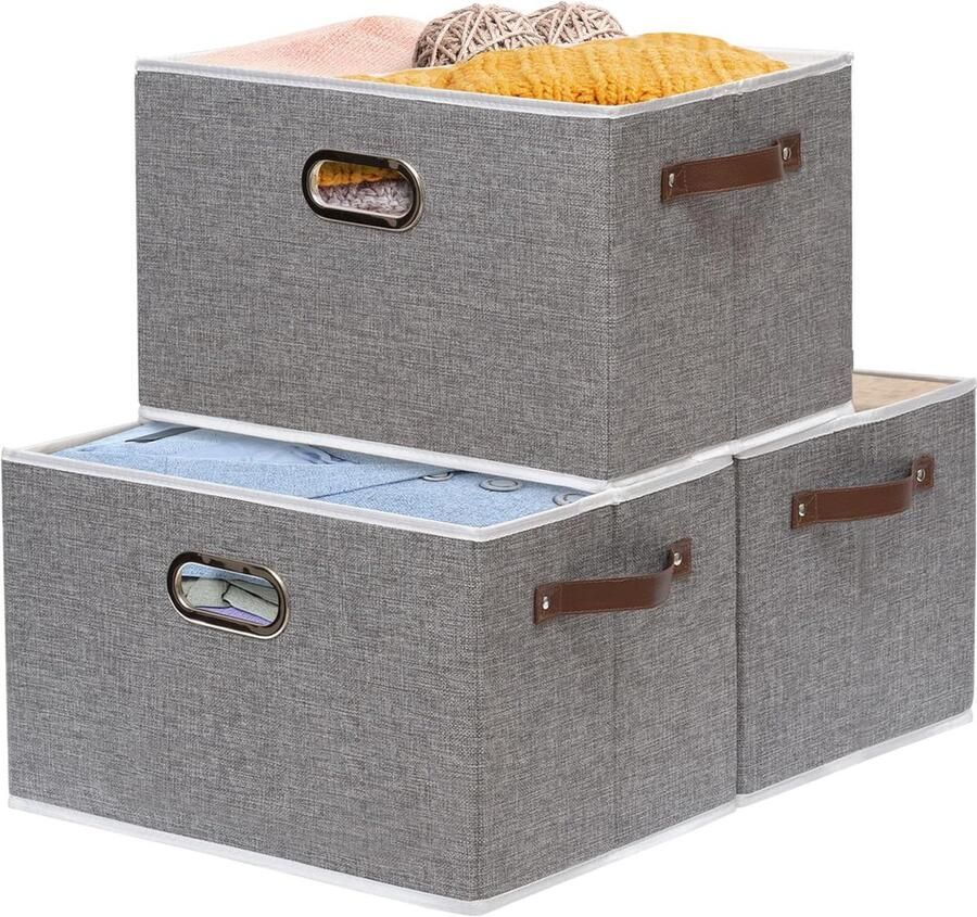 Opvouwbare Opbergdozen met Handgrepen Stijlvolle opslagoplossing 3-pack Grijs Stof