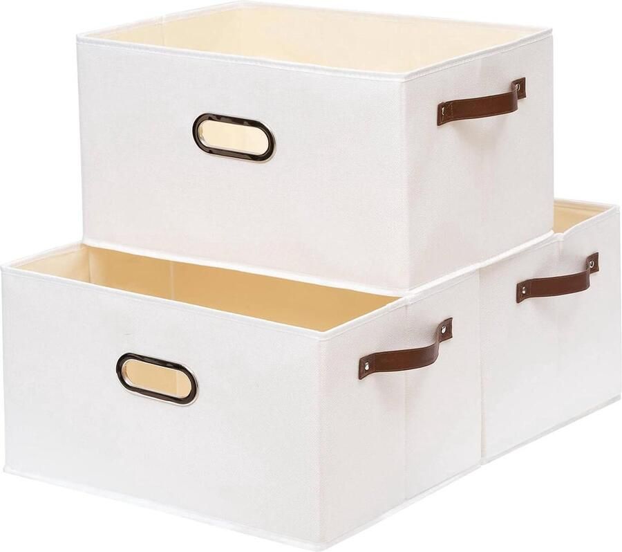Opvouwbare Opbergdozen Handgrepen 3-pack Wit Stof 38x25x21cm