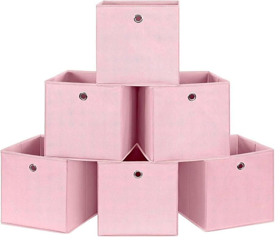 Set van 6 opvouwbare opbergdozen opbergkubussen geschikt voor slaapkamer en woonkamer 30 x 30 x 30 cm roze