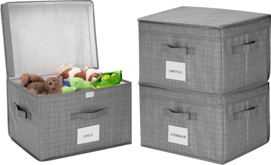 Opvouwbare Opbergdozen Set van 3 32L Grijs Stof