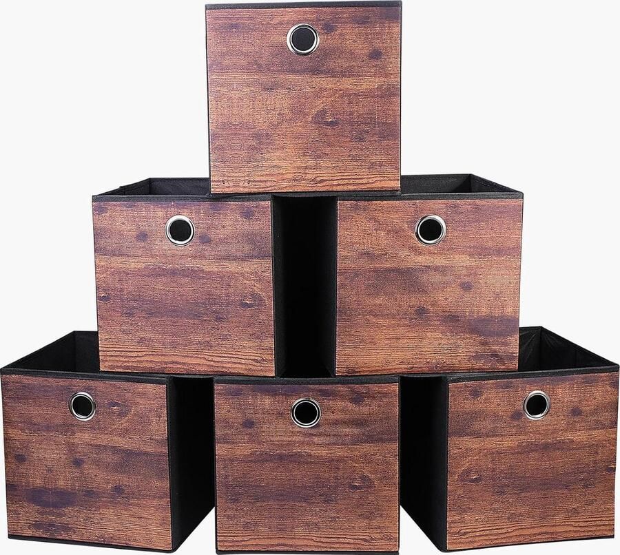 Opvouwbare opbergdozen stevige opbergkubussen set van 6 houtnerf 30x30x30 cm