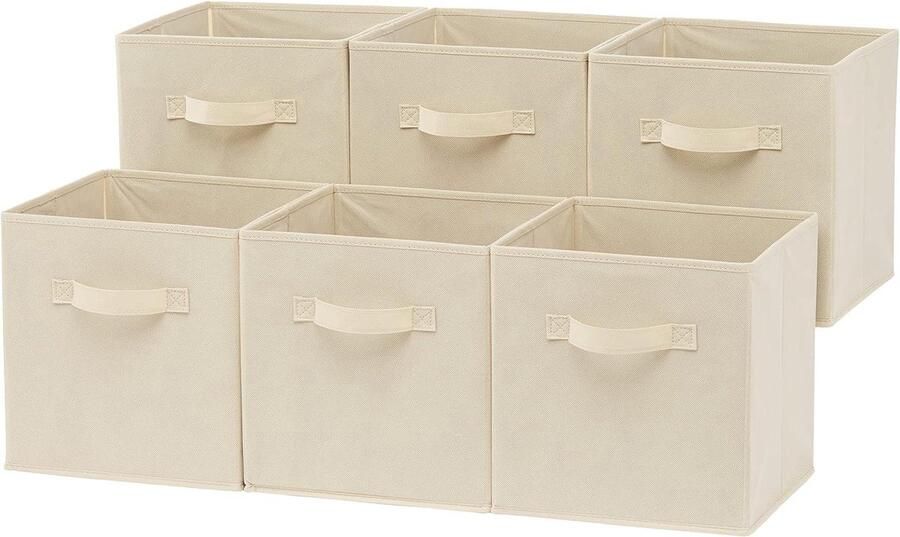 Opvouwbare opbergkubus Organiseer met stijl 6 stuks Beige Stof 26 6 x 26 6 x 27 9 cm