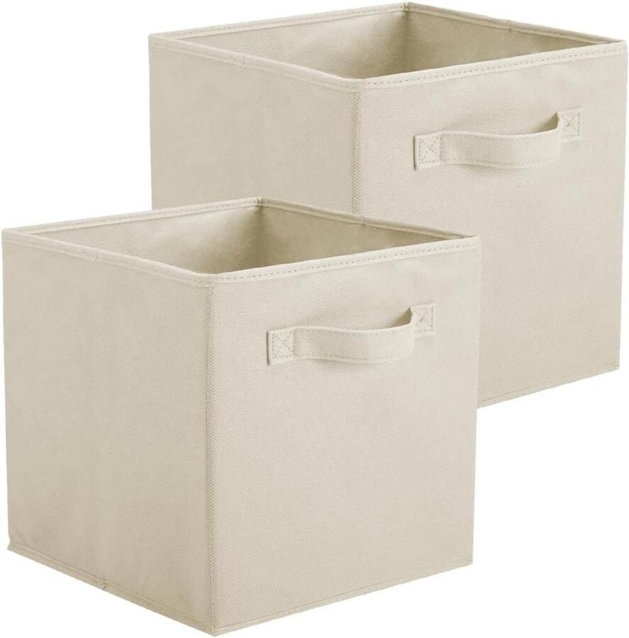 Opvouwbare opbergkubussen van stof in kubusvorm beige set van 2