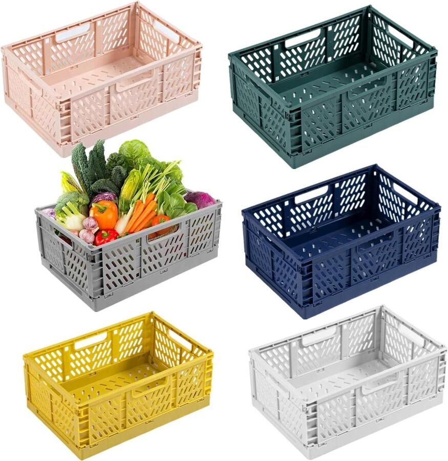 Opvouwbare Opbergmand Set voor Keuken Slaapkamer Kantoor Stapelbare Vouwkratten 6 Stuks 30 x 20 x 12 cm Bureau Organisatie